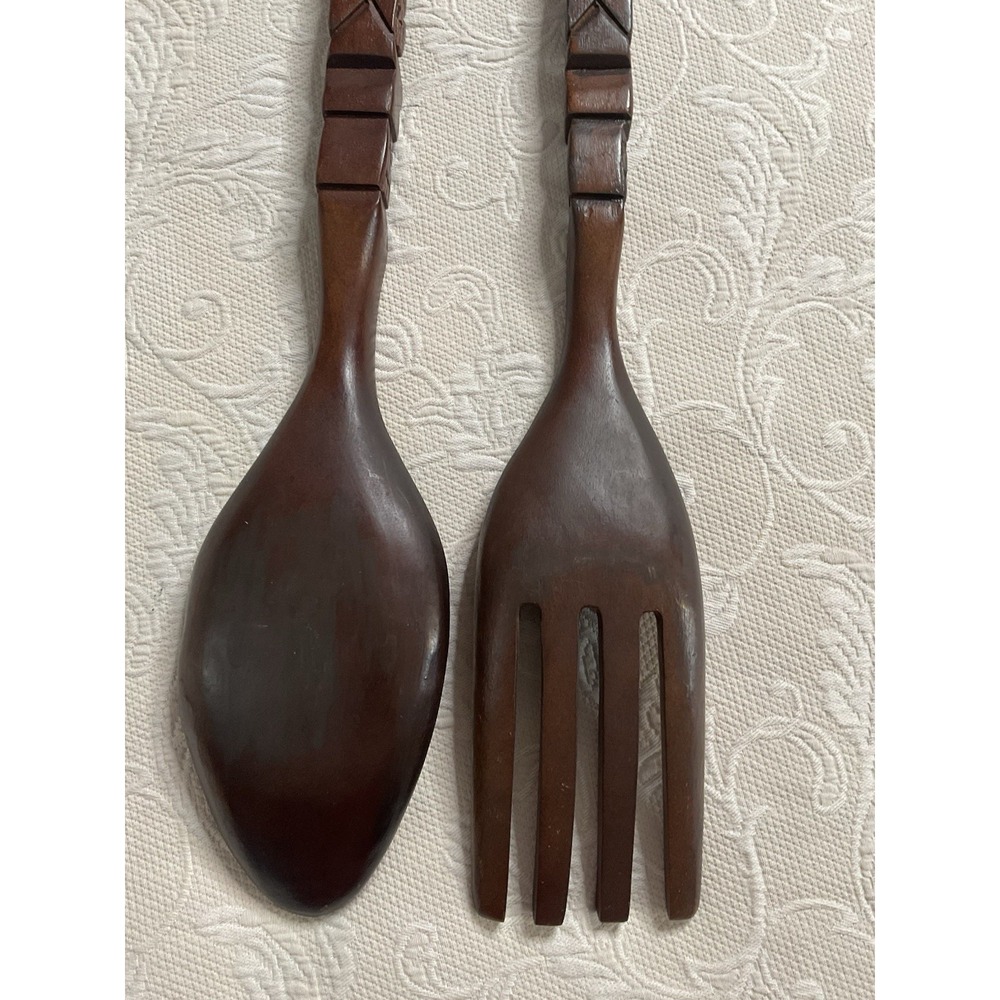 Vintage MCM Fork Spoon Kitchen Wall Decor Tiki Totem Pole Hand Carved Wood 29" - Picture 7 of 16